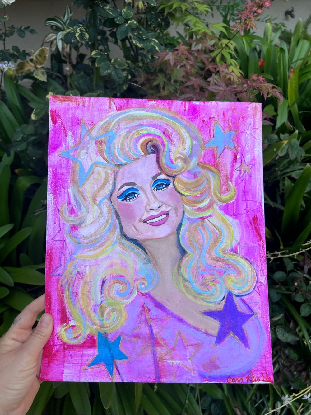 Dolly Parton paper print Vibrant Pink Pop Portrait Art Barbie western Cowgirl